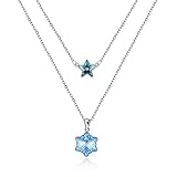 Collar de cristal S925 Plata de ley Estrellas Nieve Doble capa Mujer