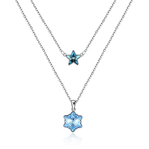 Collier en cristal S925 argent double couche pendentif neige