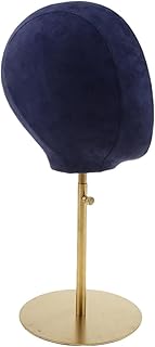 Cabeza de peluca de ante de corcho maniquí peluca sombrero de pelo maniquí cabeza modelo pantalla con soporte de metal (Color: azul oscuro)