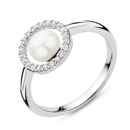 Preisvergleich Produktbild Miore Damen Ring 925 Sterling Silber Rundschliff Zirkonia Steinchen Süßwasserperle