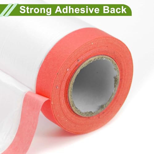 Image of Pre-Taped Masking Film Plastic Cover PE Film Masking Paper 1 Pc 2500x30cm / 82.02ftx11.81 inch White Red
