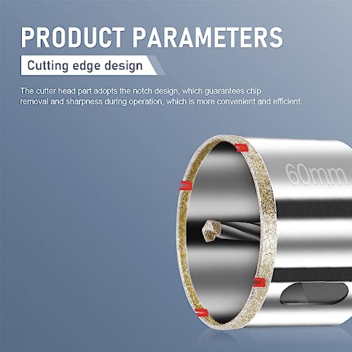 flintronic Diamond Drill Bit, 60mm Drill with Center Guide Bit, Glass Hole Saw Core Drill Bit with Diamond Surface Coating - Image 4