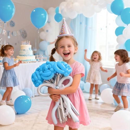 Image of 260 Light Blue Long Balloons for Balloon Garland Thickening Skinny Latex Twisting Animals Modeling Christmas Birthday Wedding Party Festival Decorations 100pcs