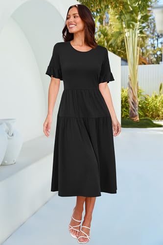 Image of STYLEWORD Womens Summer Casual Short Sleeve Flowy Midi Beach Dress