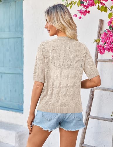 Image of Yekaty Womens 2026 Short Sleeve Crochet Summer Cardigan Cropped Button Sweater Lightweight Shrug for Dress
