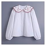 Textura: algodón. FSYSM Camisas bordadas florales for mujer Camisetas de manga for mujer (Color : White, Size : XS code)