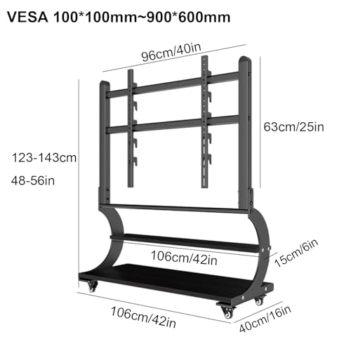 Soporte móvil para TV con ruedas y estante de madera maciza miniatura 3