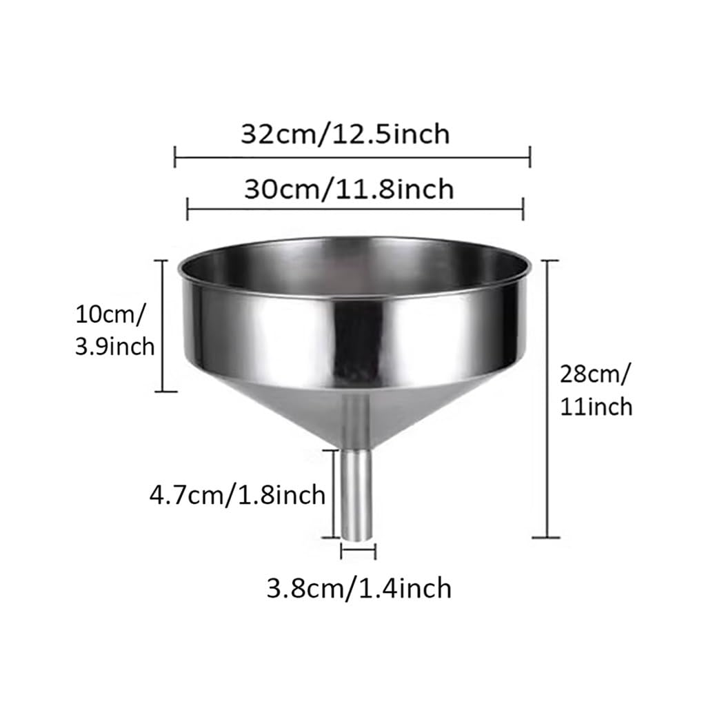 Edelstahl-Trichter, Große Küche mit Sieb for Umfüllen von Flüssigkeiten, Körnern, Pulvern, Metallkochen(30/3.8cm)