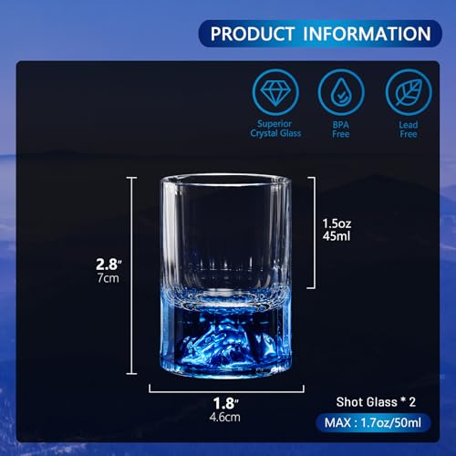 Image of DUJUST Blue Mountain Shot Glasses (1.5oz), Crystal Shot Glass Set Decorated with Blue Mountain, BPA-Free & Lead-Free, Perfect for Decor & Collection, Gift Choices - 2 pcs