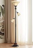 Kathy Ireland Sonnett Industrial Vintage Tree Torchiere Floor Lamp Standing 72" Tall Bronze Brown Champagne Alabaster Glass Shade for Living Room Reading House Bedroom Home Office