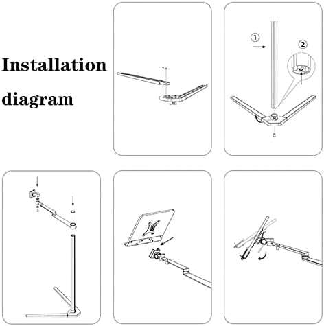 Reading Stand, Floor Standkitchen Book Holder 360° Rotatable Aluminum Arm Bookstand for Reading in Bed Height Adjustable Upright Book Stand with Page Clips for Books, Mag,
