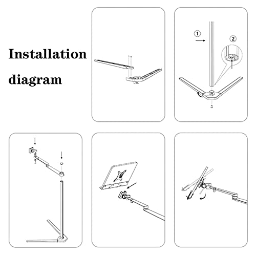 Recipe Book Holder Stand For Kitchen V-Shaped Weighted Base Book Stand With 360-Degree Rotatable Aluminum Arm Floor Stand For Book Height Adjustable #TOP6