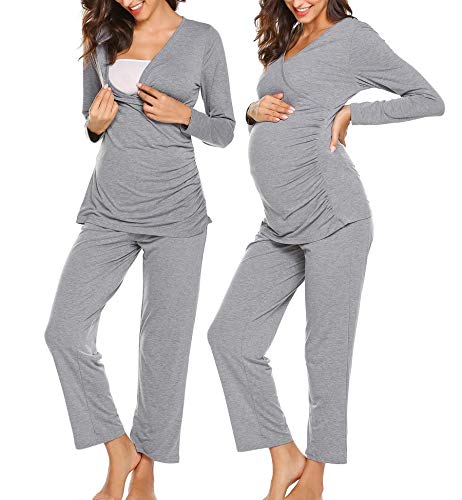 Ekouaer Women Layered Deliveryg Pajama Set Maternity Sleepwear Long Sleeve After Birth Pjs Set