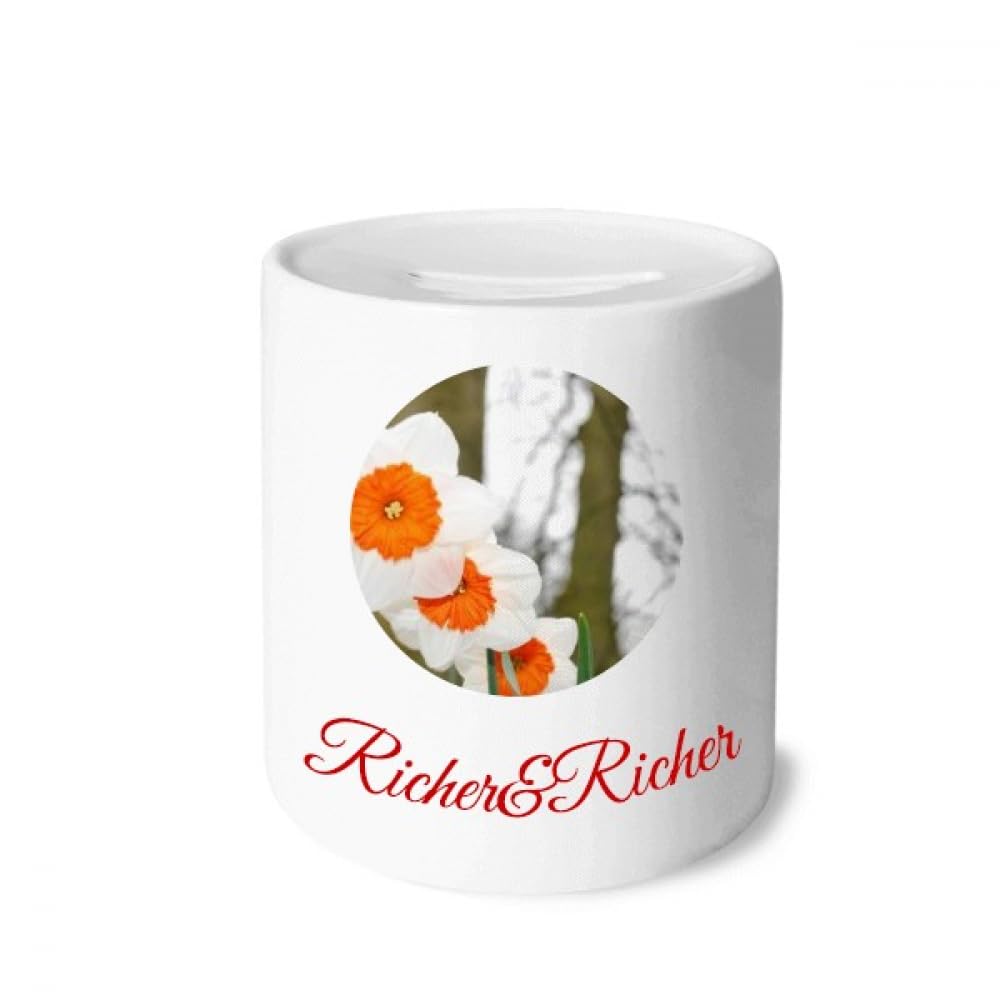 Tirelire rouge et blanc fleurs et arbres de richesse en ceramique