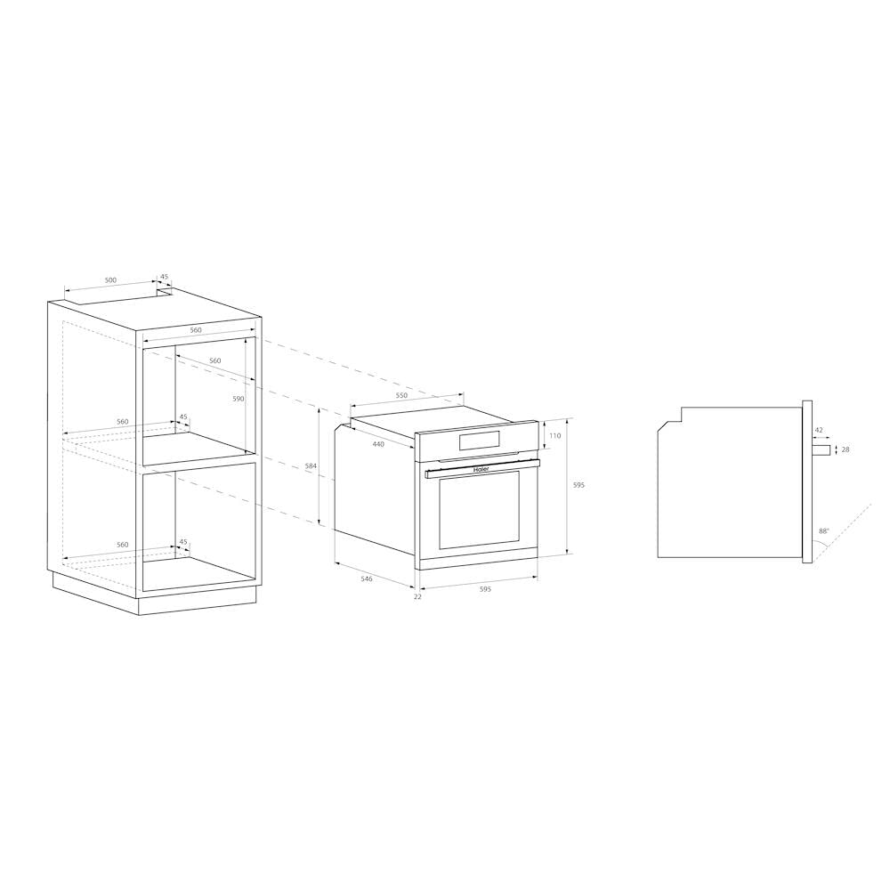 Haier I-TOUCH SERIE 4 HWO60SM5T9BHD Einbaubackofen/Nische 60 cm/Wi-Fi Funktion/Pyrolyse-Reinigung / 14 Funktionen, Schwarz