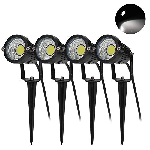 BLOOMWIN 4PCS Éclairage Extérieur à Piquer COB 5W 220V IP65 Étanche Orientable Projecteur Spot Led Lampe de Jardin Éclairage pour Chemins Plantes Balcon Terrasse Hôtel Pelouse LED Lumière Blanc