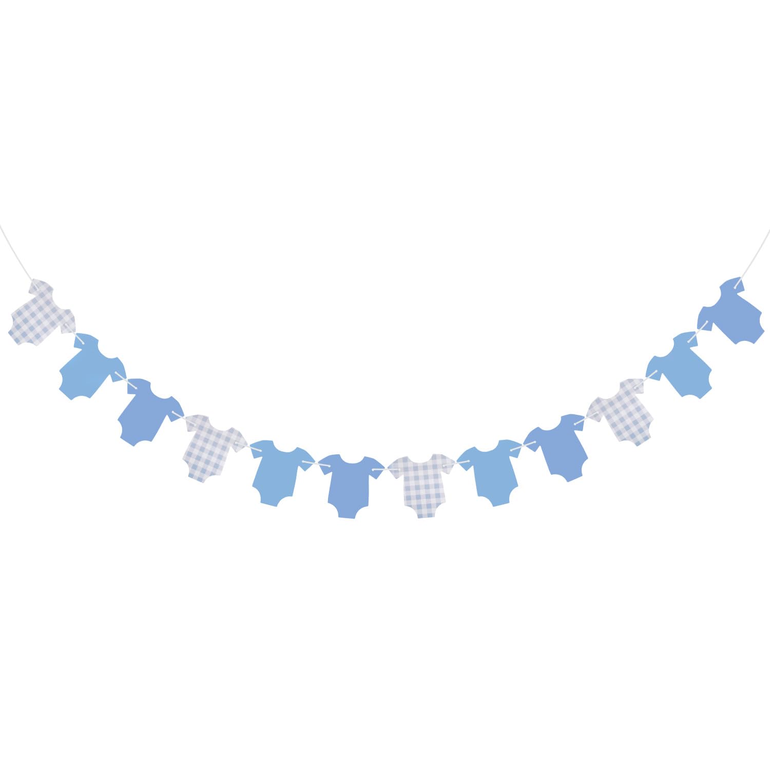 Fukaisu Blue Baby Clothes Banner, Pre-Strung Paper Blue Gingham Bodysuit Garland Baby Shower Decorations Nursery Decor for Newborn Boys Gender Reveal Party Birthday Supplies