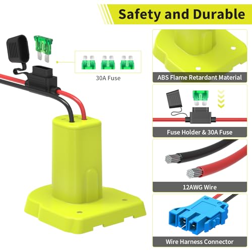 Kzreect for Power Wheel Battery Adapter, Compatible with Ryobi 18V Battery, with Wire Harness Connector, 12AWG Wire, Fuse Holder & 30A Fuses, Compatible with Peg Perego Ride-On Cars