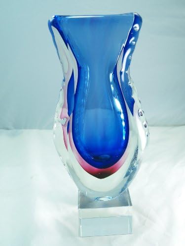 M Design Art Handcraft Glass Ocean Blue Wave Pattern Vase V382-LW8 [Home]