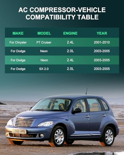 Image of SCITOO AC Compressor fit for Chrysler for PT Cruiser 2.4L 2001-2010 | Fast Cooling, Ultra Low Noise (≤72 dB)Air Conditioner Compressor with Clutch, Easy Installation, 68338 78387 78399 RL058163AD