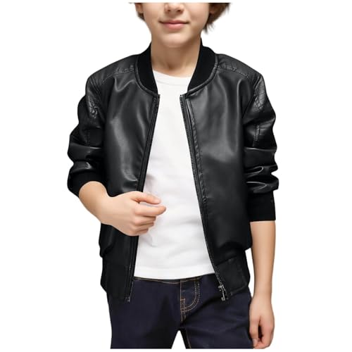 Chaqueta de Imitación Cuero para Niños Niño Chaquetas Invierno Abrigos Espesor de la PU con Cremallera Abrigos de Cuero Sintético para Niños Cremallera Abrigo Otoño Invierno sin Capucha Jacket