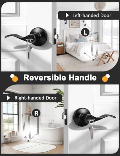 Image of Gobrico Keyed-Alike 2 Pack Door Levers, Matte Black Door Handles with Lock and Key, Wave Style Knob Exterior Entry Door