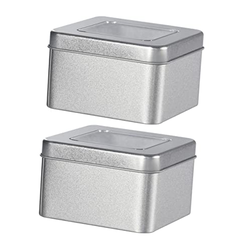 Cabilock 2 Cajas Caja De Lata Estaño Lata De Té De Metal Lata Metal Almacenaje Lata Cuadrada Latas Metal Latas Con Ventana Transparente Pequeña Suministros Para Manualidades Hojalata