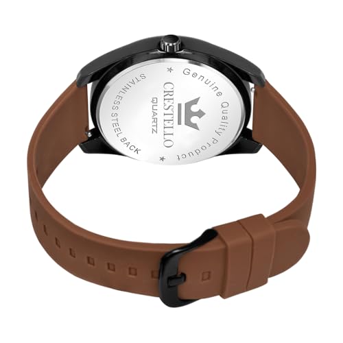 Image of CRESTELLO Silicone Strap Analog Wrist Watch with Day-Date Display for Men | 1 Year Warranty* | CR-BK205
