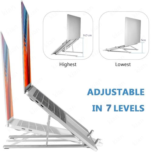 Image of Kian Adjustable Laptop Stand with Detachable Fan| Foldable Portable Holder Compatible for Laptops | Adjustable Height & Angle Holder (Multi Color)(Pack of 1)