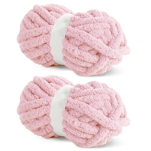HOMBYS Pink Chunky Chenille Yarn for Crocheting, Bulky Thick Fluffy
