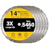 5 Pcs 14 Inch Diamond Concrete Saw Blade, 14 Inch Masonry Blade with 12 mm Arbor Dry or Wet Concrete Saw Cutting General Purpose Segmented High Speed for Brick Stone Block Marble Granite