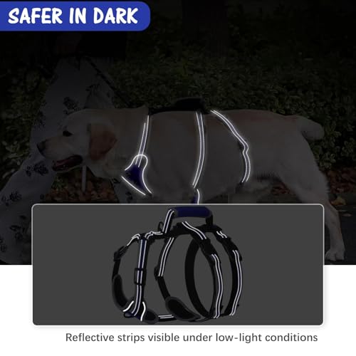 Image of Mihachi Medium Blue Dog Harness - Escape Proof, No Pull, Reflective, Adjustable, Modern Style with Handle and D-Ring for Walking, Hiking, Training and Running