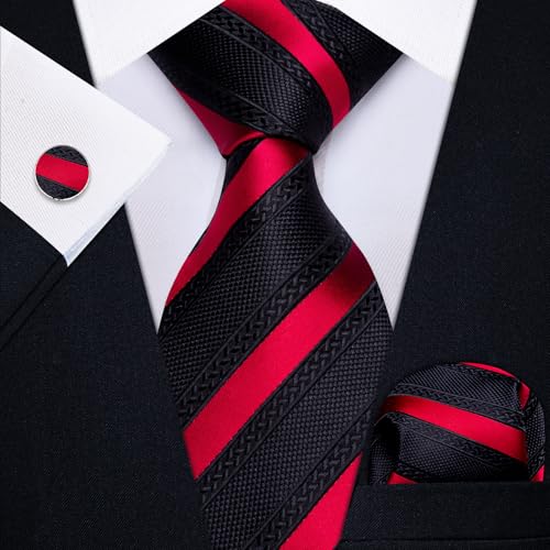 Image of YourTies Striped Ties for Men Classic Woven Silk Necktie with Handkerchief Cufflinks Set Formal Business Party Wedding
