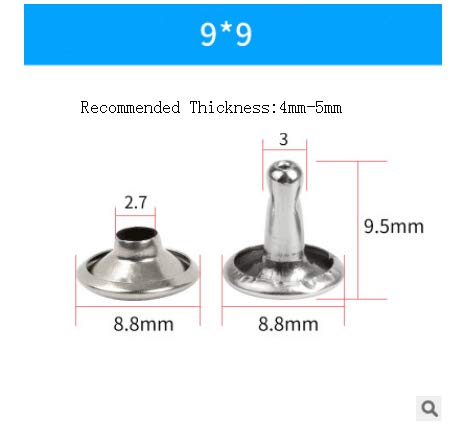 100Pcs 9Mm Silver Double Cap Stainless Steel Tubular Rivets Jeans Rivets Studs With Pins Pants Button Replacement Accessories Impact Studs Nails Arts Decoration For Leather Coats Trousers Bags #TOP4
