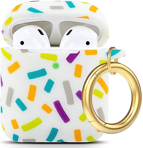 Colorful Airpods Case, Gawnock Soft Silicone Earpod Case Cover Flexible for Airpods 2nd/1st Generation Floral Print Cover for Women Girls with Keychain - Rainbow