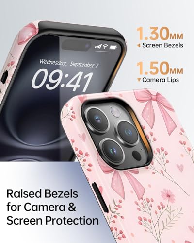 Coque iPhone 16 Pro Max antichoc silicone floral rose compatible MagSafe