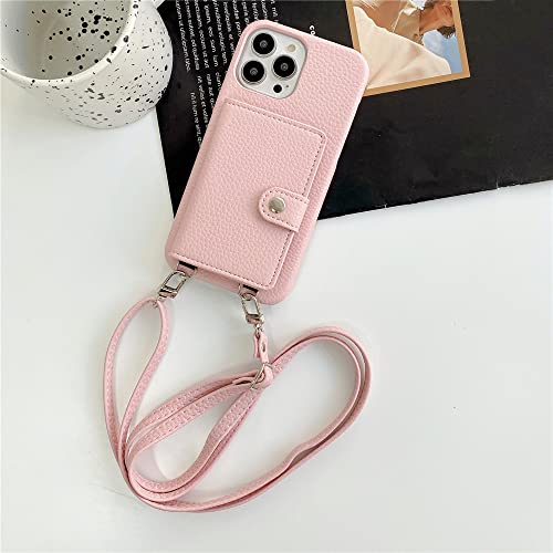 Coque iPhone 13 Pro Max en cuir rose avec fente carte et protection luxe