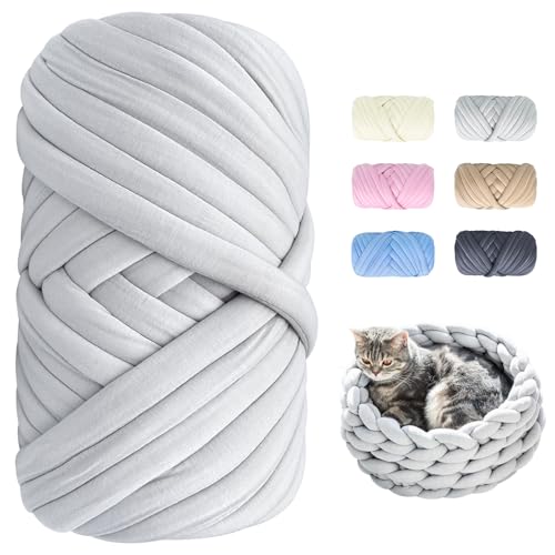 Lana Gruesa para Tejer a Mano - 500g Longitud Aprox 25 m XXL Chunky Yarn DIY Lana Gorda para Tejer con Las Manos, Lana para Crochet, Ovillos de Lana Gruesa para Tejer Manta, Bolso, Almohada,Gris Claro