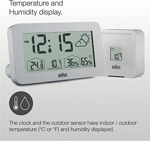 Braun Digital Weather Station Clock With Indoor And Outdoor Temperature And Humidity, Forecast, Lcd Display, Quick-Set, Crescendo Beep Alarm In White, Model Bc13Wp. #TOP3