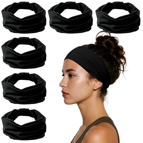Image of HSEM Headbands for Women, Wide Elastic Head Bands, Non-Slip Thick Hair Bands, Sports Stretchy Sweat Bands, Large Knotted Soft Headband for Washing Face, Makeup, Workout, Spa, Fashion, 6-Pack Black