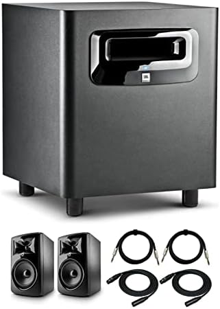 JBL 308P MkII Powered 8-Inch Two-Way Studio Monitors (2-Pack) Bundle with JBL LSR310S Powered Subwoofer, TRS Cables (2-Pack) and XLR Cables (2-Pack) (7 Items)