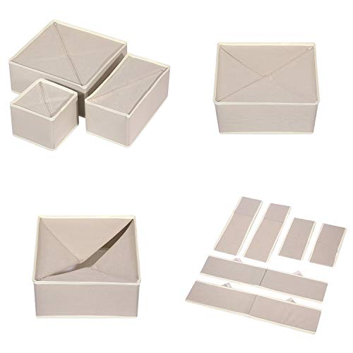 TENABORT 21 Pack Foldable Drawer Organizer Dividers Cloth Storage Box Closet Dresser Organizer Cube Fabric Containers Basket Bins for Underwear Bras Socks Panties Lingeries Nursery Baby Clothes Beige
