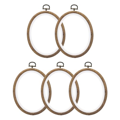 PATIKIL 6x4.7inch Embroidery Hoops, 5Pieces Imitated Wood Oval Frame Cross Stitch Hoop Ring for Embroidery Art Craft Sewing Ornaments Hanging Decoration