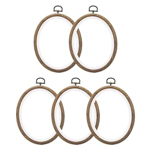 PATIKIL 6×4.7inch Embroidery Hoops, 5Pieces Imitated Wood Oval Frame Cross Stitch Hoop Ring for Embroidery Art Craft Sewing Ornaments Hanging Decoration