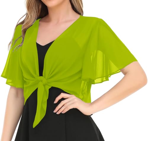 Image of Women's Solid Puff Sleeve Kimono Short Cardigan Loose Cover Up Casual Blouse Top Chiffon