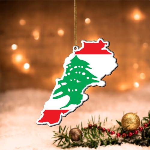 PODbyyou Ornament Lebanon Contour Country Flag Christmas Tree Ornament Lebanon Christmas Party Supplies World Traveler 2D Acrylic Xmas Tree Holiday Ornaments 4in New Year Gift
