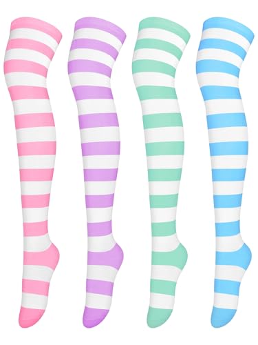Calcetines a rayas sobre la rodilla ideales para disfraces de Halloween y Cosplay temático