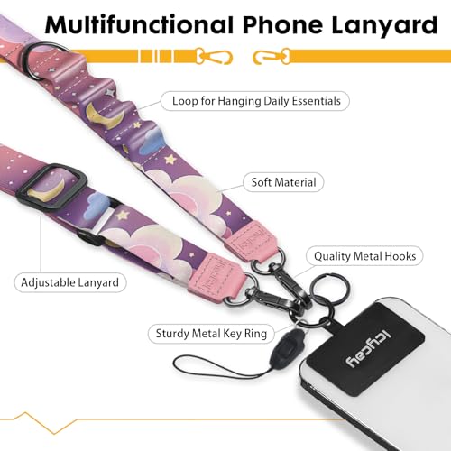 Image of Icycay Phone Lanyard Crossbody Strap Neck Adjustable Teacher Women Clouds | for Cell Phone Case Keys ID Badges, Anti Theft, Multifuctional, Cute Phone Holder, Travel Hiking Essential Accessories, Gifts