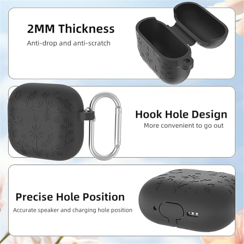 Image of New Engraved Soft Silicone Case Compatible with Apple AirPods 4 Generation (2024) with Keychain, Full 360 Protection Dust-Proof Shockproof Case Cover (Cover Only) (Black)