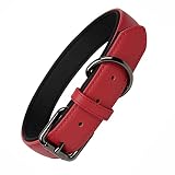 Lmlpt Red Leather Dog Collar for Small Medium Large Dogs, Adjustable Waterproof Durable Thick Leathe